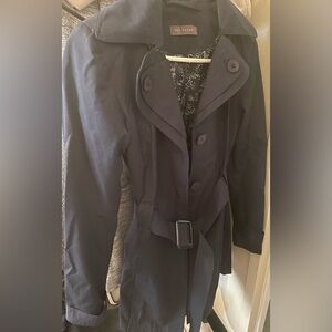 NWOT - Size XS Suzy Shier Navy Trench Coat with belt & hood